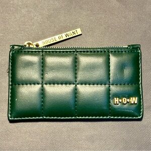 House of Want H.O.W. We Swipe Vegan Leather Card Case. Color is hunter green.